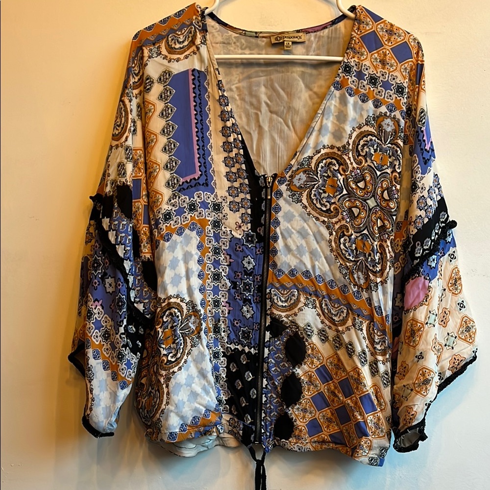 Democracy Vibrant Patchwork V-Neck Blouse